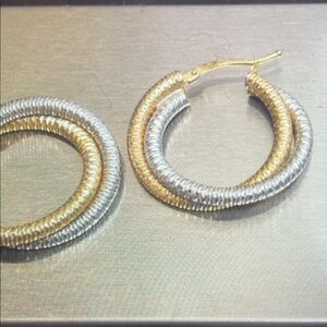 14K Two-Tone  Whit & Yellow Gold Hoop Earrings - Women approx1”  3.88 g. Jewelry